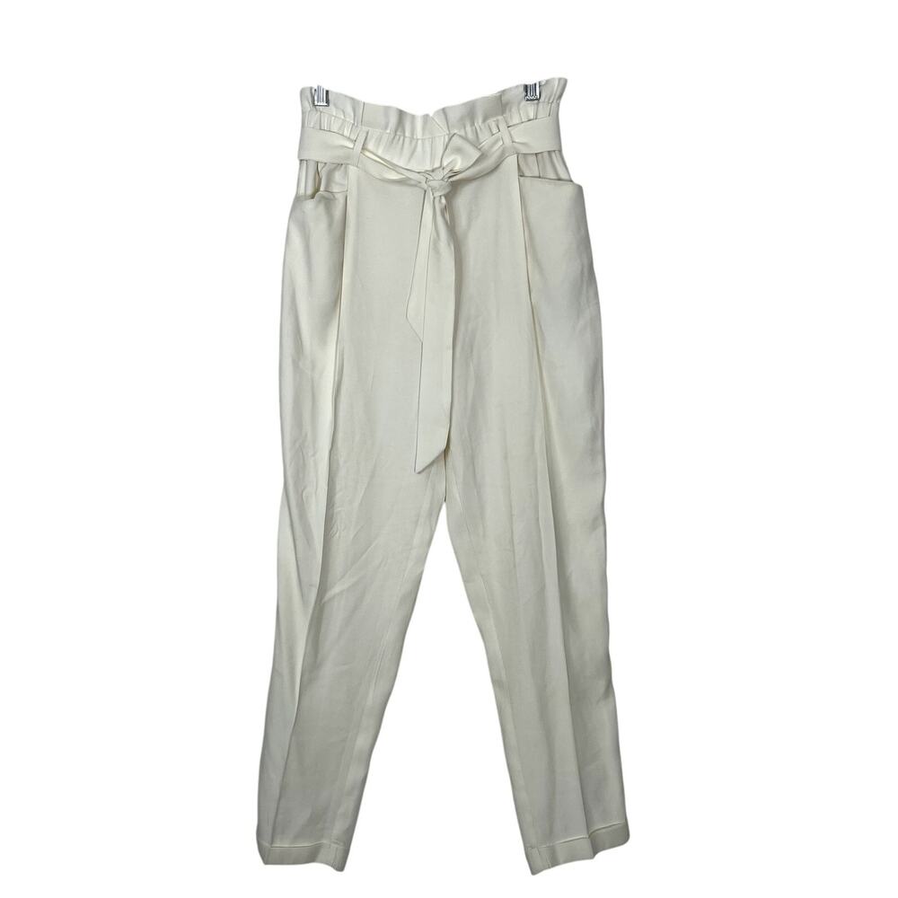 Zara Ivory High Waist Material Belt Elastic Waist Pockets Paper Bag Pants Size S